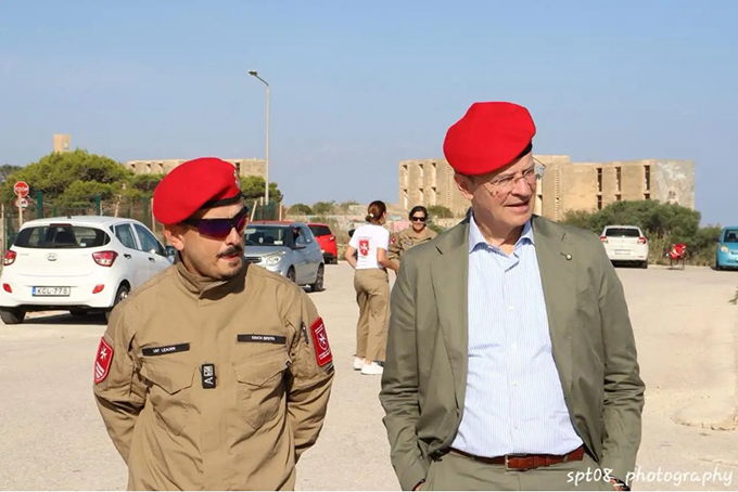 Unit Leader Simon Briffa welcomes H.E. the Grand Hospitaller